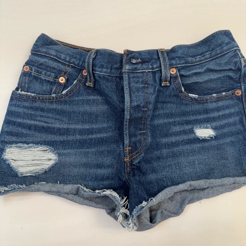 Levi's Blue Jean Shorts Distressed Cuffed